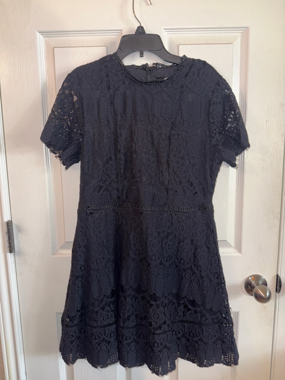 Moon River Black Lace Fit-and-Flare Mini Dress